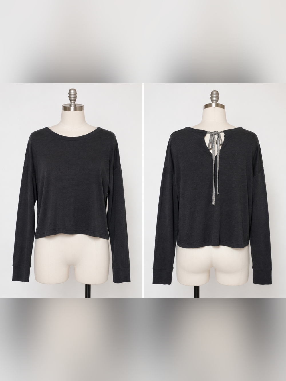 Levi’s Charcoal Long Sleeve Tie Back Top | Size Small | Cropped Relaxed Fit